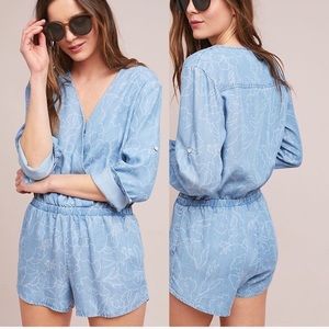 Anthropologie Cloth & Stone Chambray Floral Romper